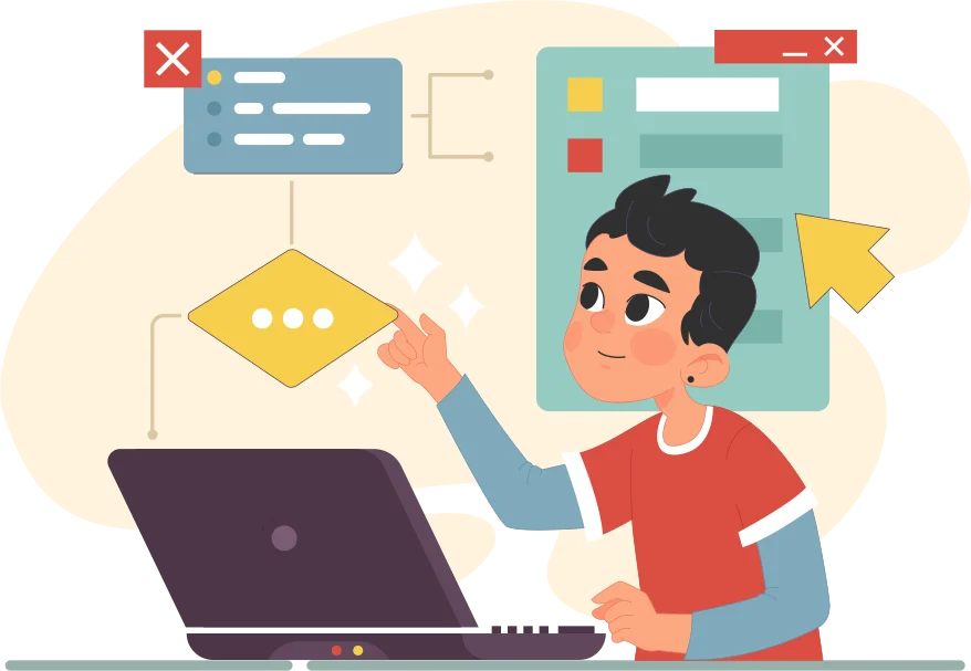Un alumno programa en su computadora con bloques de código.